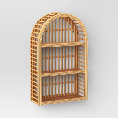 12 x 20 Wood and Rattan Wall Shelf Natural - Threshold: Modern Vertical Geometric Decor, No Battery Required