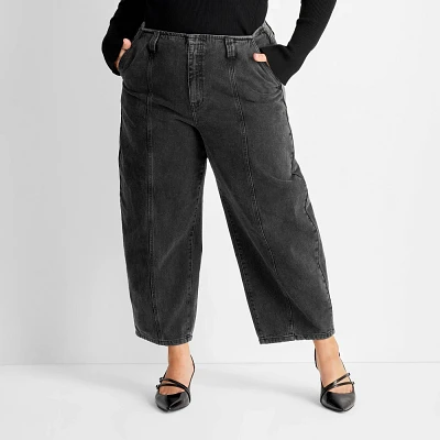 Womens Mid-Rise Barrel Leg Jeans - Future Collective Black Wash 17