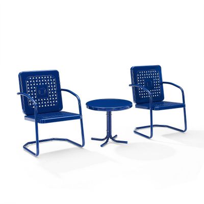 Bates 3pc Outdoor Metal Chair Set with Side Table & 2 Arm Chairs - Navy- Crosley