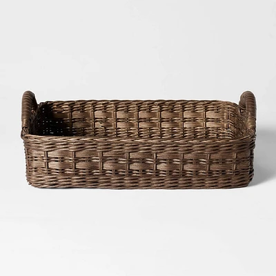 Rattan Decorative Tray with Leather Handles Dark Brown - Threshold designed with Studio McGee