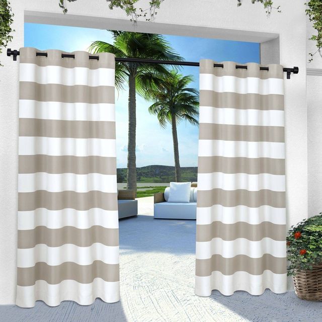 Indoor/Outdoor Cabana Stripe Grommet Top Window Curtain Panel Pair Cloud Gray (54x84) Exclusive Home