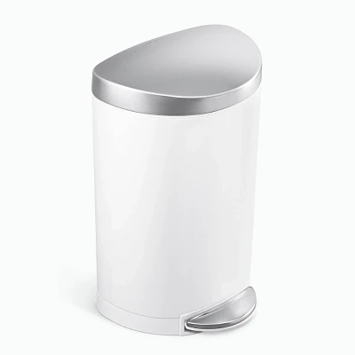 simplehuman 6L Semi-Round Step Bathroom Trash Can with Soft-Close Lid -  Steel: Stainless Steel, Pedal-Operated, Compact Design