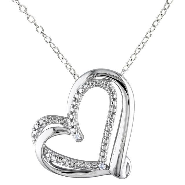 Women Diamond Heart Pendant Chain Necklace in Sterling Silver - Silver