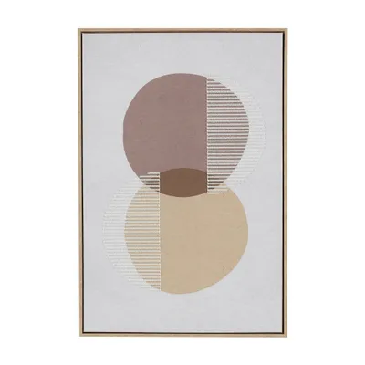 37x25 Wooden Geometric Circle Wall Art, White Fabric, Vertical - Olivia & May: Contemporary MDF Frame