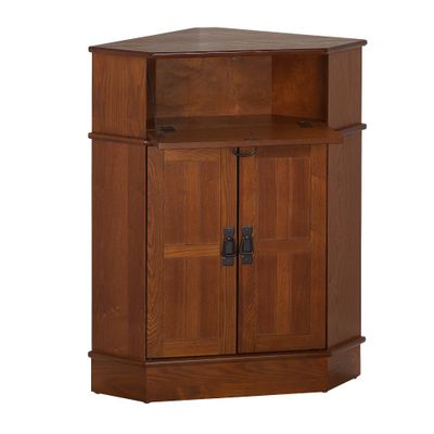 Mission 2 Door 1 Drawer Corner Storage Cabinet Oak - Buylateral: Traditional Style, MDF Wood Veneer