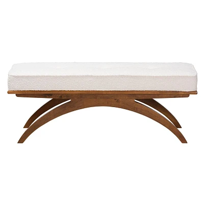 Orella Fabric and Wood Bench Cream/Walnut Brown - Baxton Studio: Upholstered Rectangular Ottoman, Indoor Furniture