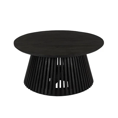 The Urban Port 32 Handcrafted Round Coffee Table Mango Wood Slatted Flared Base Black