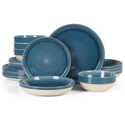 Gibson Home Sur La Table Kitchen Essentials Banquette 16pc Reactive Glaze Stoneware Dinnerware Set Blue