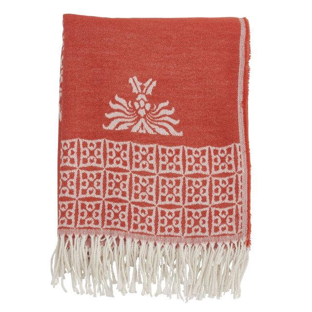 50x60 Medallion Design Throw Blanket with Fringe Edges Persimmon - Saro Lifestyle: Cozy Fall Couch Accessory