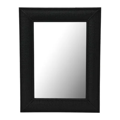 Firwood Rattan Wall Mirror Black - Storied Home: Boho Style, No Assembly, Wall Mount, 24.5x29.75