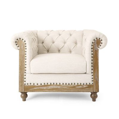 Voll Chesterfield Tufted Fabric Club Chair with Nailhead Trim