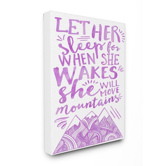 Let Her Sleep Purple Mountains Stretched Canvas Kids Wall Art (16x20x1.5) - Stupell Industries: Pastel Typography Decor