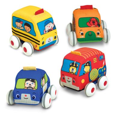 Melissa & Doug Ks Kids Pull-Back Vehicle Set - Soft Baby Toy Set with 4 Cars and Trucks