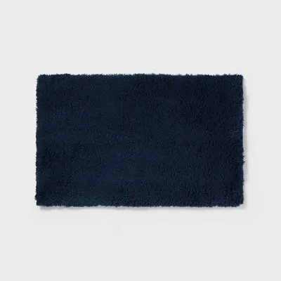 21x34 Spa Plush Bath Rug Navy - Threshold: Machine Washable, Tufted Polyester, Latex Backing