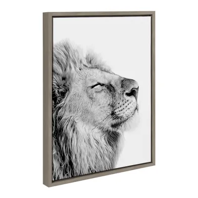 18 x 24 Sylvie Lion Self Actualizing Framed Canvas by Amy Peterson Light Gray - Kate & Laurel All Things Decor