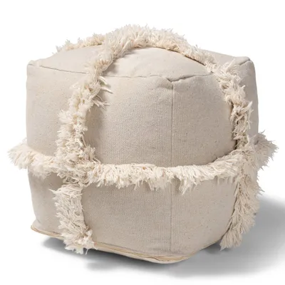 Alfro Handwoven Cotton Fringe Pouf Ottoman - Baxton Studio