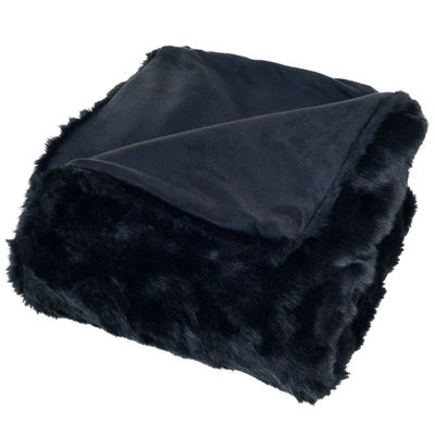 60x50 Luxury Long Haired Faux Fur Throw Blanket Black - Yorkshire Home