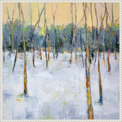 30x30 Forest by Sally Hootnick Framed Canvas Wall Art Print White - Amanti Art: Serene Winter Landscape