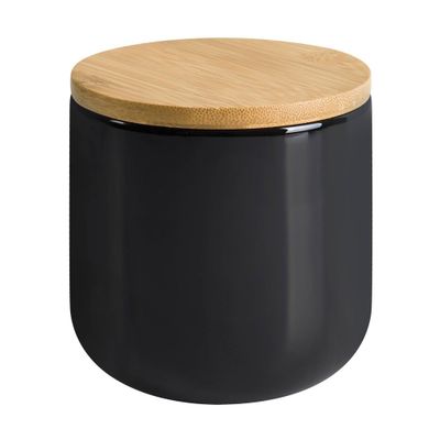 Haven Cotton Ball Jar Black - Allure Home Creations: Bamboo & Ceramic Material, Hand Wash, Organizer Tray