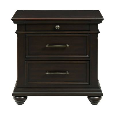 Brooks 3 Drawer Nightstand with USB Ports Black - Picket House Furnishings: Bedroom Storage, Felt-Lined Drawer