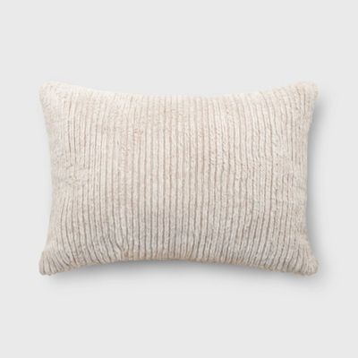 Striped Faux Fur Lumbar Throw Pillow Beige - Threshold