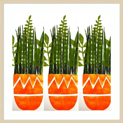 33 x 33 Three orange Vases by Sarah Thompsonengels - Amanti Art: Giclee Print, Hardwood Frame