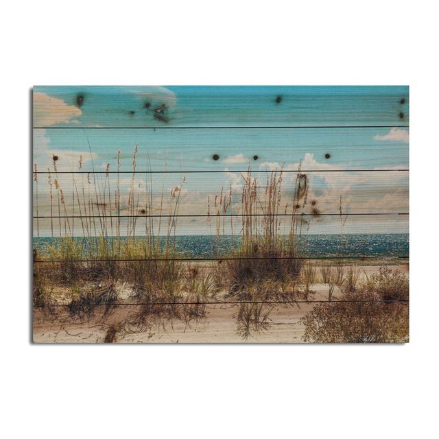 18 x 26 Sand Dunes Print on Planked Wood Wall Sign Panel Blue - Gallery 57: Modern Ocean Landscape Decor, Horizontal Art