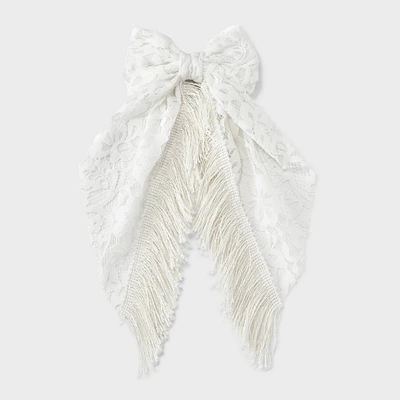 Lace Bow Hair Barrette Clip with Fringe - Wild Fable White