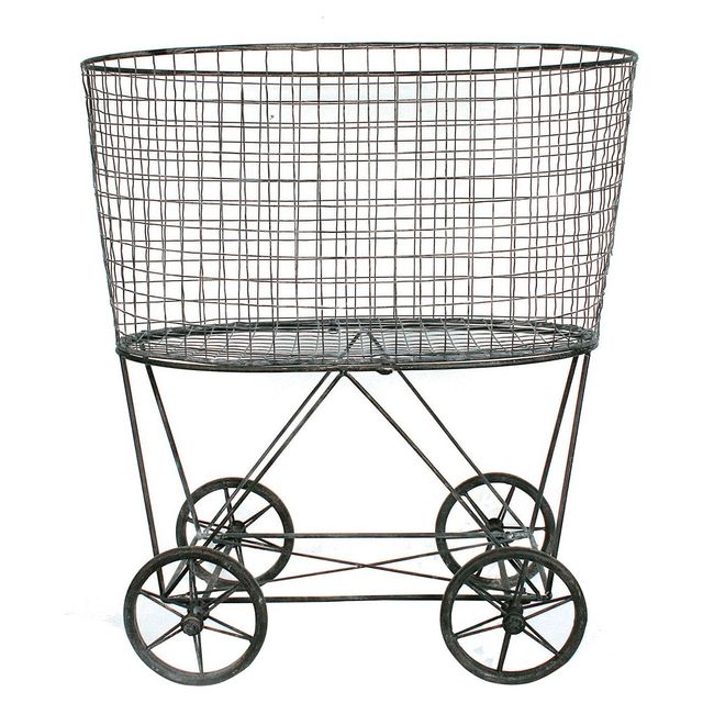 Metal Vintage Laundry Basket with Wheels - Storied Home: Garment Storage, Multipurpose Basket