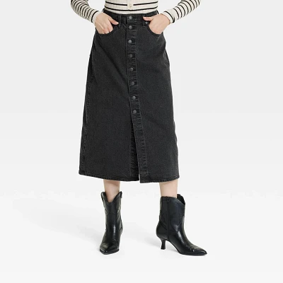 Women A-line Midi Denim Skirt