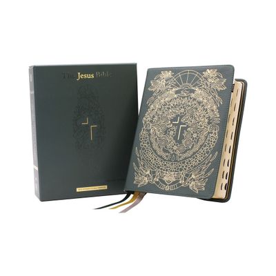 The Jesus Bible Artist Edition, Niv, (with Thumb Tabs to Help Locate the Books of the Bible), Genuine Leather, Calfskin, Green, Limited Edition,