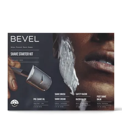 BEVEL Mens Shave Kit - Safety Razor and Brush, Shave Cream, Pre Shave Oil, Post Shave Balm, 40 Blades - 6ct