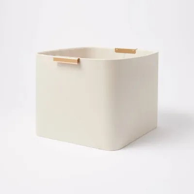 Faux Leather Large Crate with Metal Handles Ivory - Threshold: Decorative Rectangle Basket, 14.25x13x11