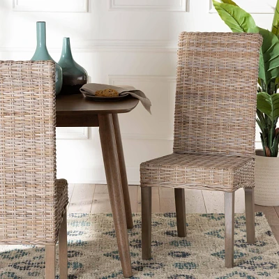 bali & pari Santiago Natural Rattan and Mango Wood Dining Chair Kubu Gray/Rustic Taupe