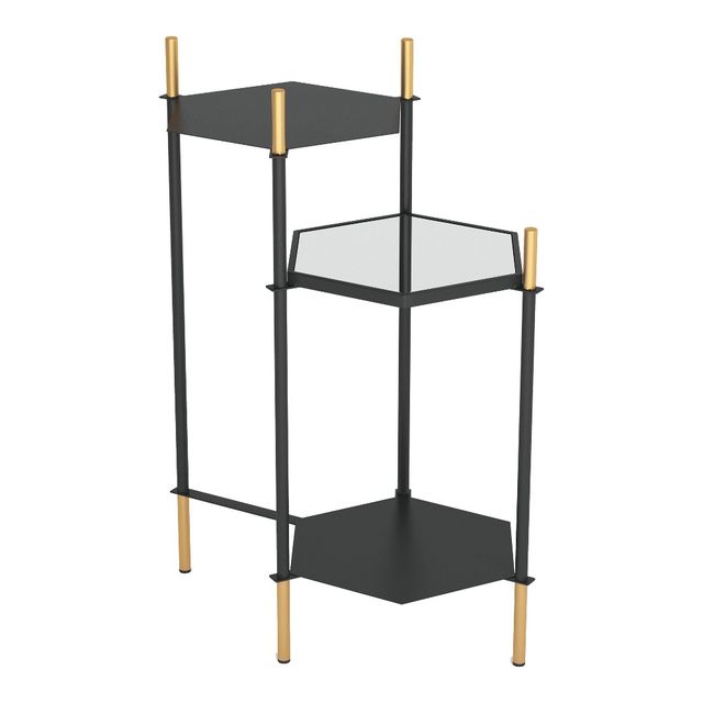 Whitfield Side Table Gold/Black - ZM Home: Modern Round Glass End Table, Mirrored Surface, Steel Frame