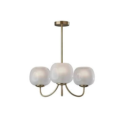 Adesso Magnolia Chandelier Antique Brass: ETL Listed, 3 Frosted Glass Shades, Dimmable