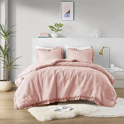 510 Design Full/Queen Phoebe Diamond Quilted Ruffle Edge Comforter Set Blush