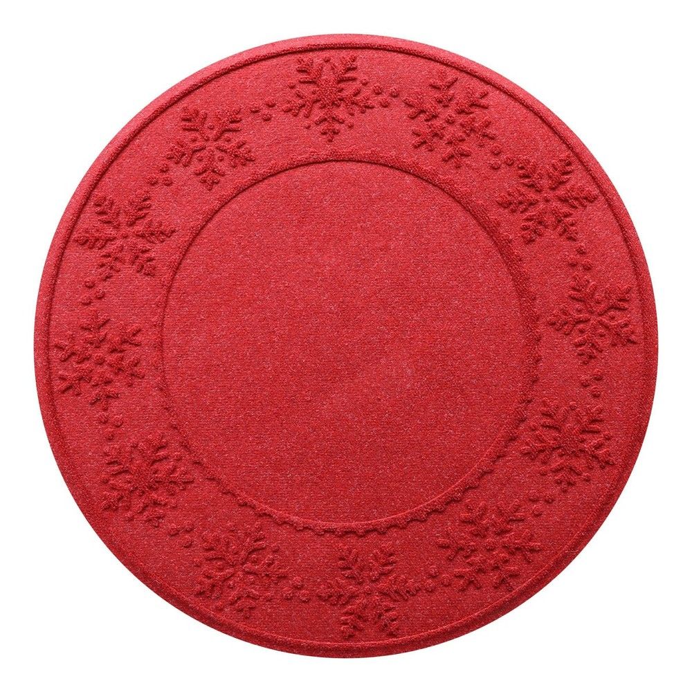 Bungalow Flooring 3 WaterHog Snowflake Tree Skirt Round Floormat Red