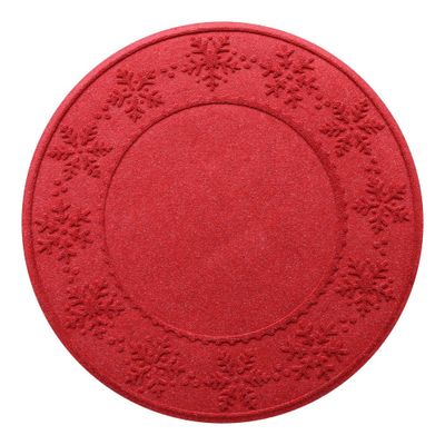 Bungalow Flooring 3 WaterHog Snowflake Tree Skirt Round Floormat Red