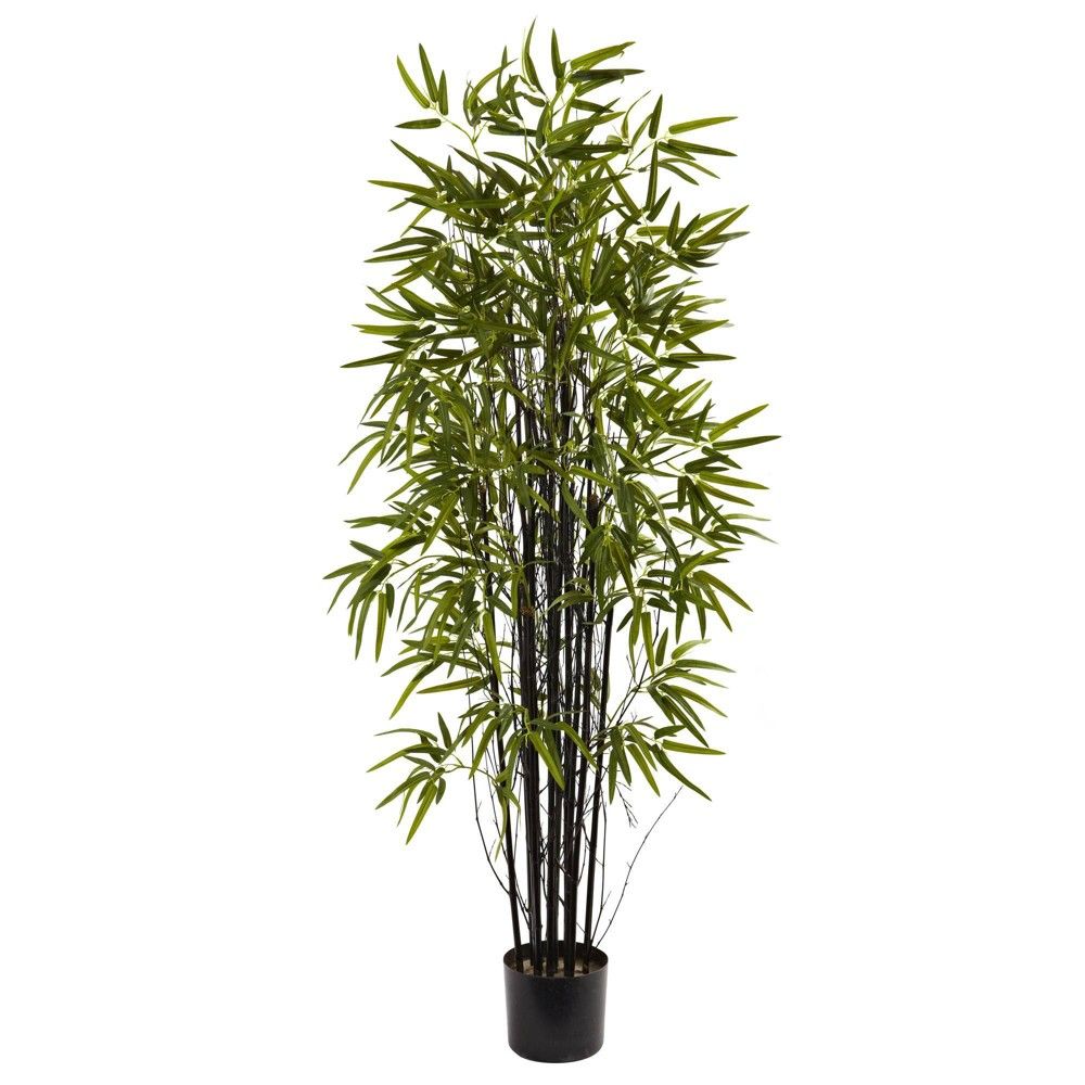 60 Artificial Black Bamboo Tree in Pot Black - Nearly Natural: Indoor Faux Decor, No Assembly Required