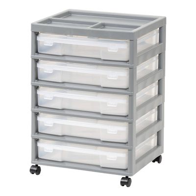 IRIS 5 Drawer Rolling Storage Cart with Project Cases Gray