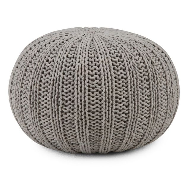 WyndenHall Grandville Hand Knit Round Pouf : Cotton Upholstered, No Assembly, Spot Clean