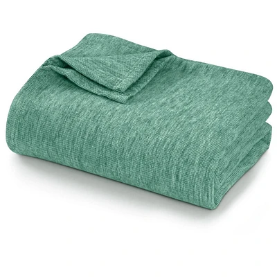 Tribeca Living King Yarn Dyed Cotton Silk Oversized Blanket Heather Green: Machine Washable, Woven Texture, No Backing