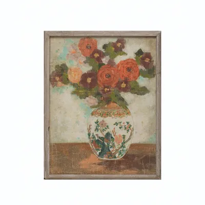 Flower Vase Wood Framed Wall Decor - Storied Home: Recycled Wood, Vintage-Inspired, 24x33 inches