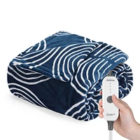 Sunbeam 50 x 72 Ultimate Cozy Nordic Velvet Heated Throw Hand and Foot Pocket Electric Blanket Blue Rounds: Lightweight, Machine Washable