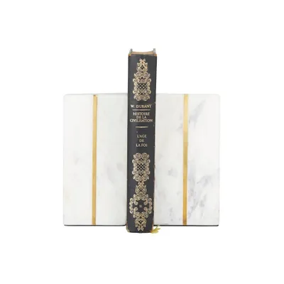 Set of 2 Marble Geometric Bookends with Gold Inlay White  CosmoLiving by Cosmopolitan: Elegant Decorative Objects, Indoor Use