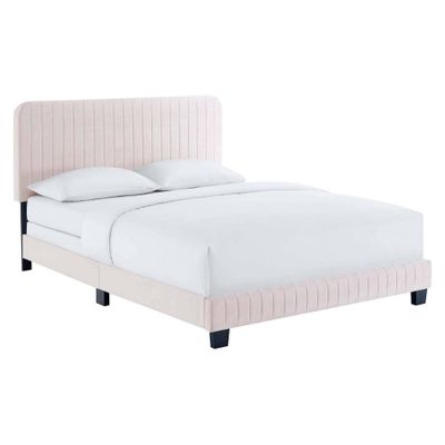 Twin Celine Channel Tufted Performance Velvet Traditional Bed Pink - Modway: Glam Deco, Stain-Resistant, Foam Padded Headboard