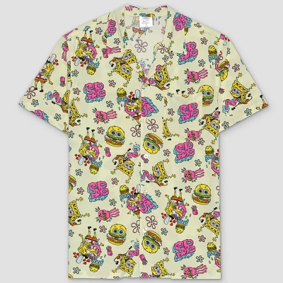 Mens pongeBob quarePants hort leeve Button-Down hirt - Ivory