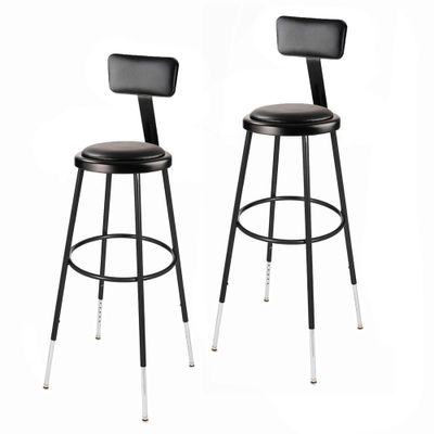 Set of 2 32-39 Height Adjustable Heavy Duty Vinyl Padded Steel Accent Barstools with Backrest Black - Hampden Furnishings