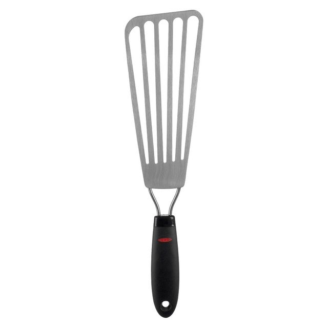 OXO Fish Turner 13.65x3.5: Stainless Steel Slotted Cooking Spatula, Dishwasher-Safe, Black Handle